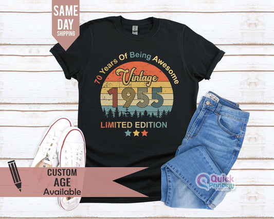 1955 T-shirt, 70th Birthday T-shirt for Men, sixty gift ideas, Vintage 1955 Design Funny Limited Edition Gift for Him Plus size available