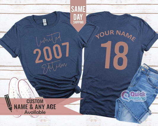 18th Birthday Shirt Men Women, Personalised 18th Birthday gift for her, Funny 2007 Birthday Shirt, Girls Birthday Gift for daughter friends