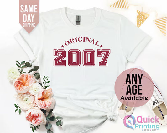 2007 Birthday Shirt Ladies Unisex UK, 18th Birthday Party T shirts for Girls Boys, 18th Birthday Gift for Friend, 2007 Vintage Birthday Tee