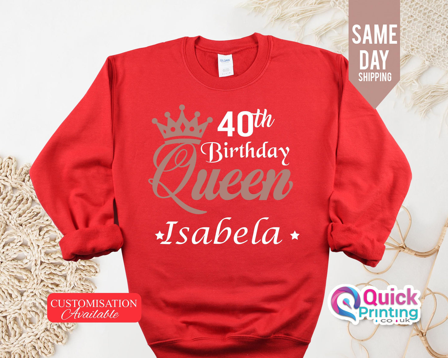 Custom Birthday Queen Sweatshirt: Personalized 40th Birthday Gift