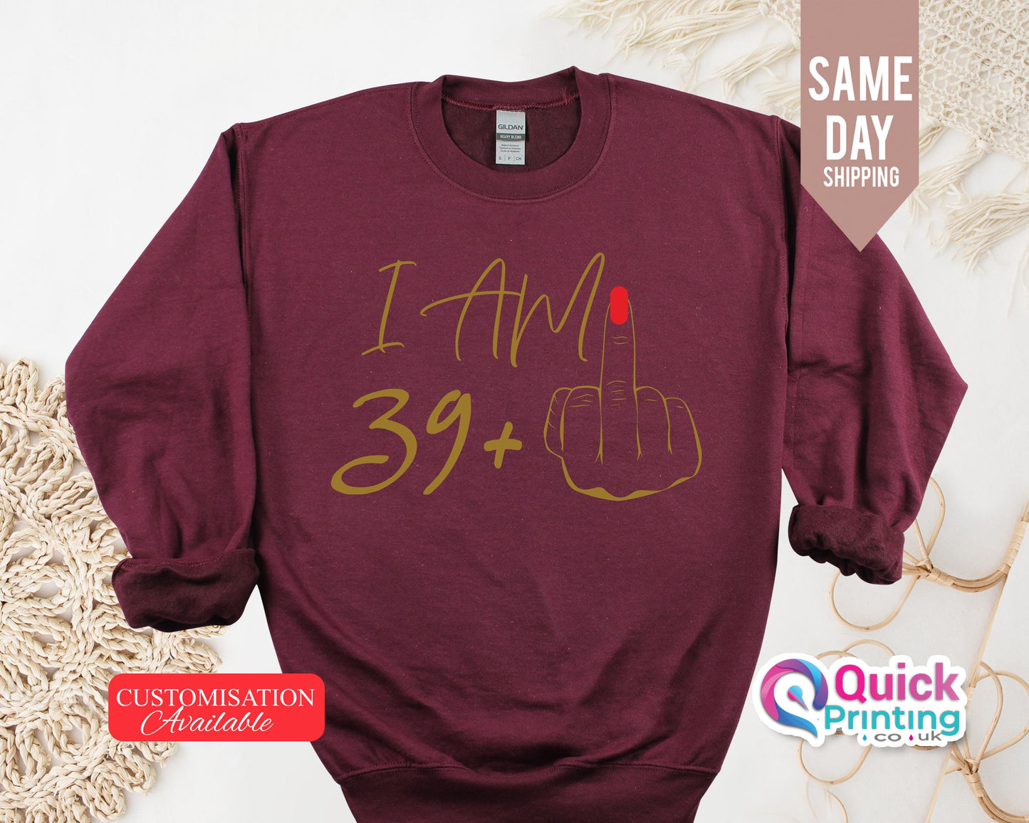 I Am 39+ Middle Finger Sweatshirt: Funny 40th Birthday Jumper