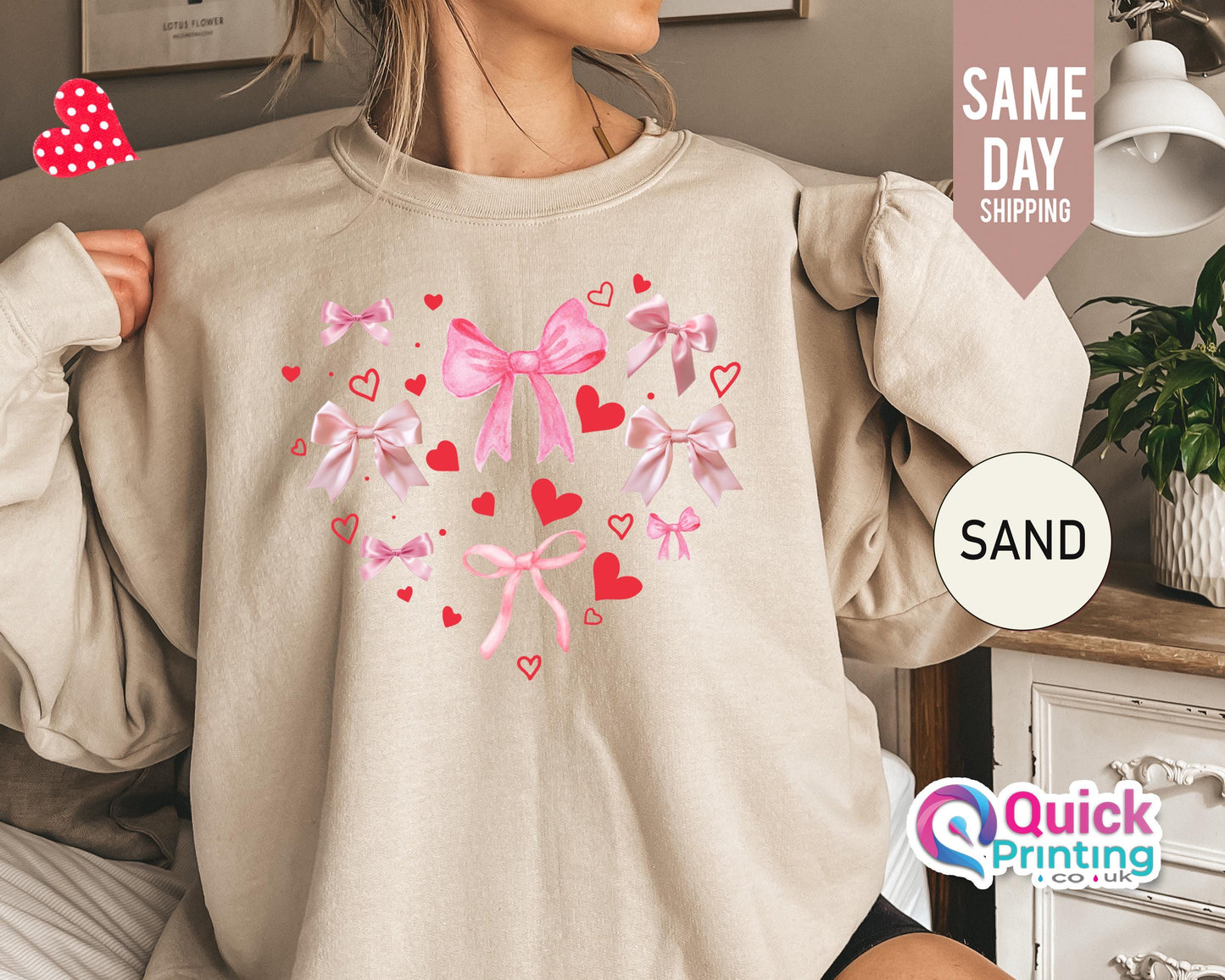 Bow Heart Valentine's Day Sweatshirt: Pink Bows, Soft Fabric