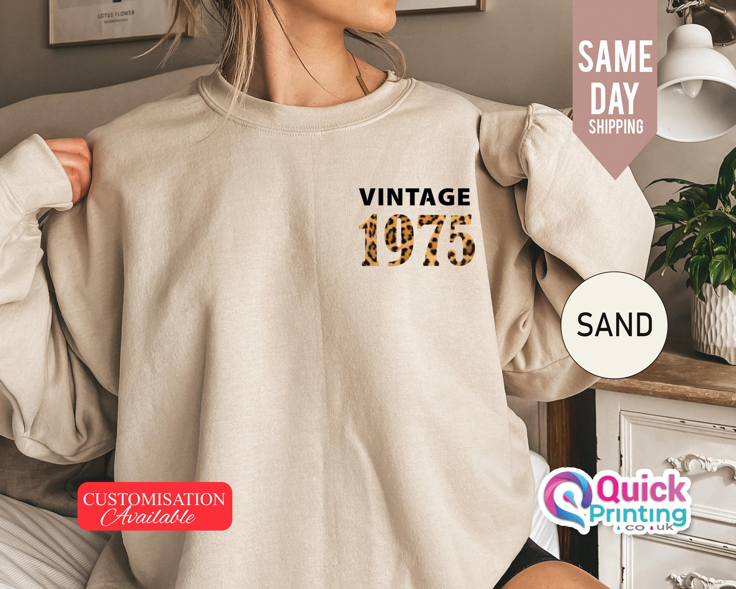 Vintage 1975 Leopard Print Sweatshirt: Birthday Year Jumper