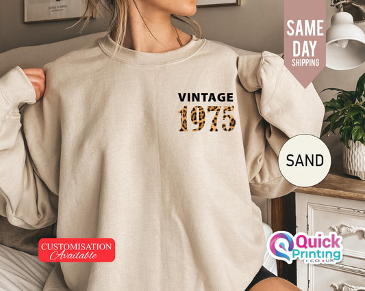 Vintage 1975 Leopard Print Sweatshirt: Birthday Year Jumper