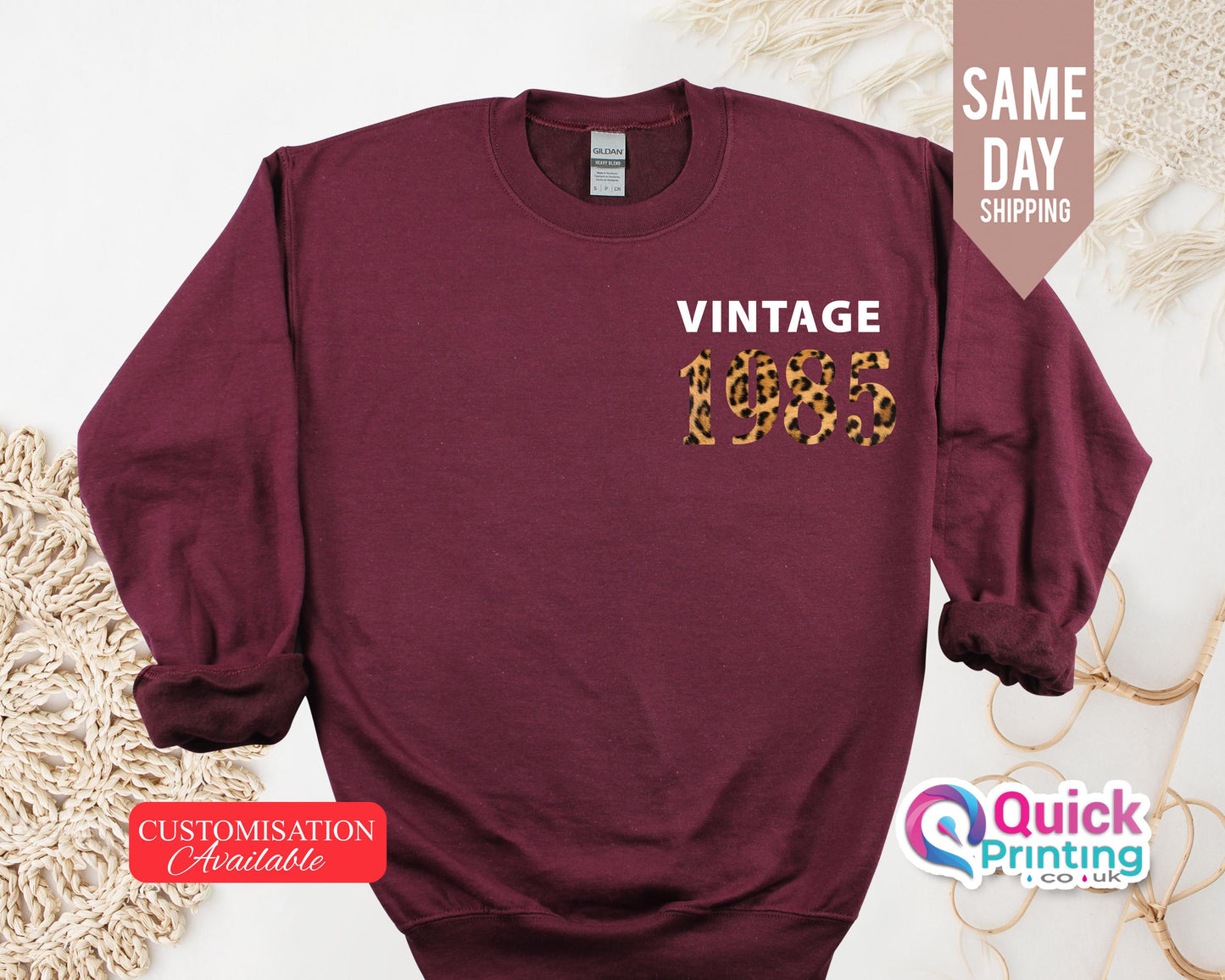 Custom Year Sweatshirt: Vintage Leopard Birthday Jumper