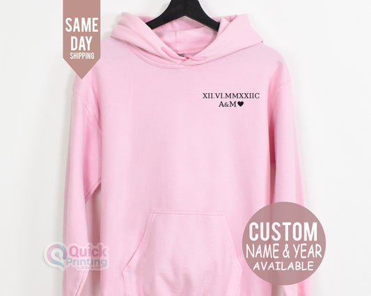 Custom Roman Numeral Hoodie: Personalized Anniversary Date Couple Top
