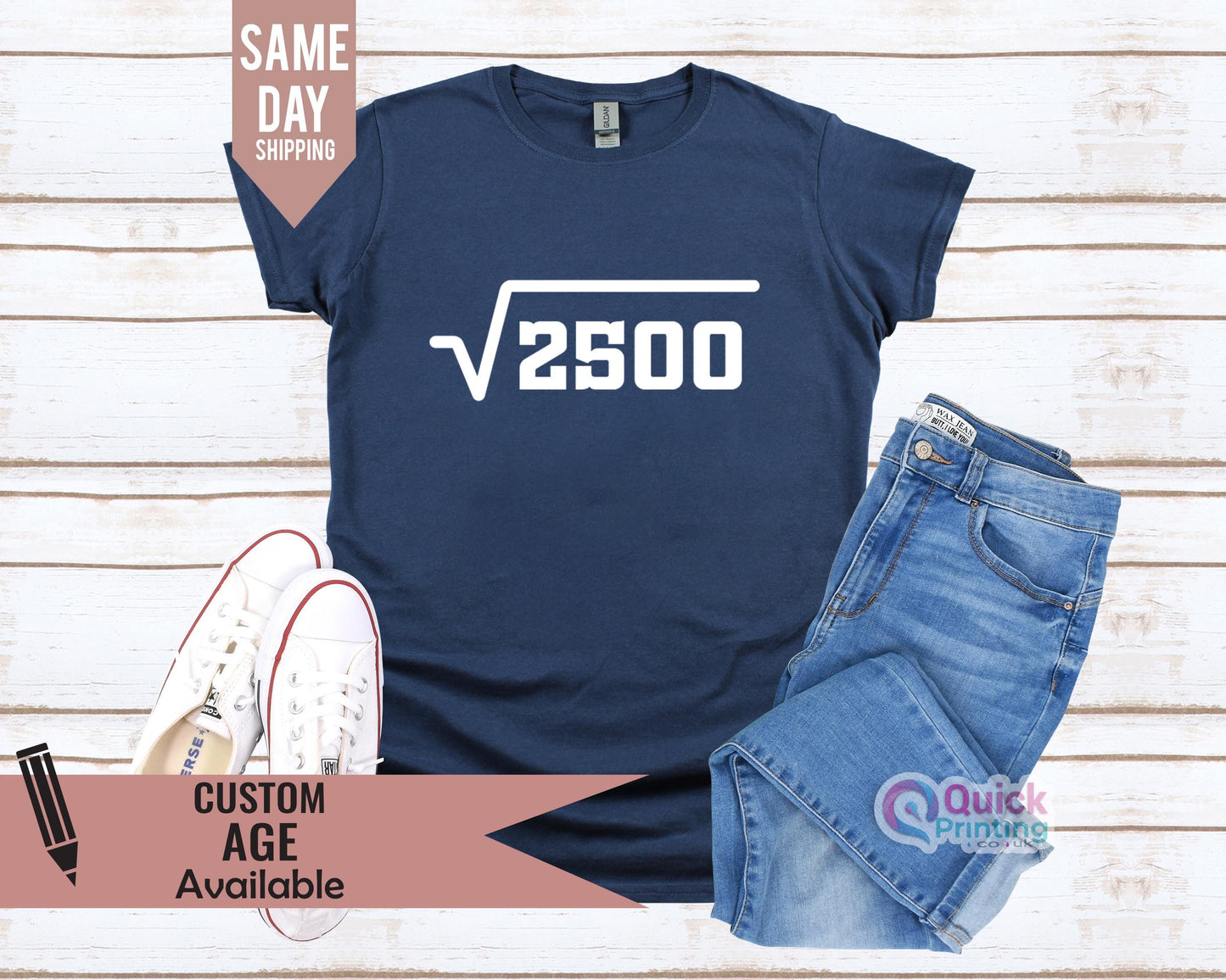 50th Birthday T-Shirt: Vintage 1975, Square Root of 2500