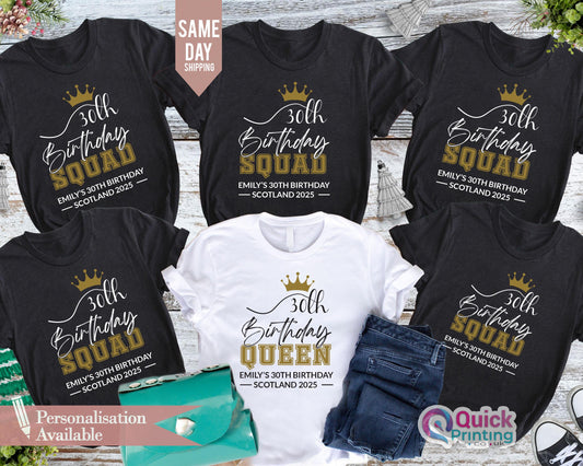 Personalized 30th Birthday Squad Shirt: Matching Birthday Crew T-Shirt