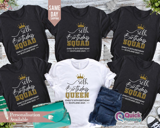 50th Birthday Queen Squad Shirt: Personalized Birthday Party Tops