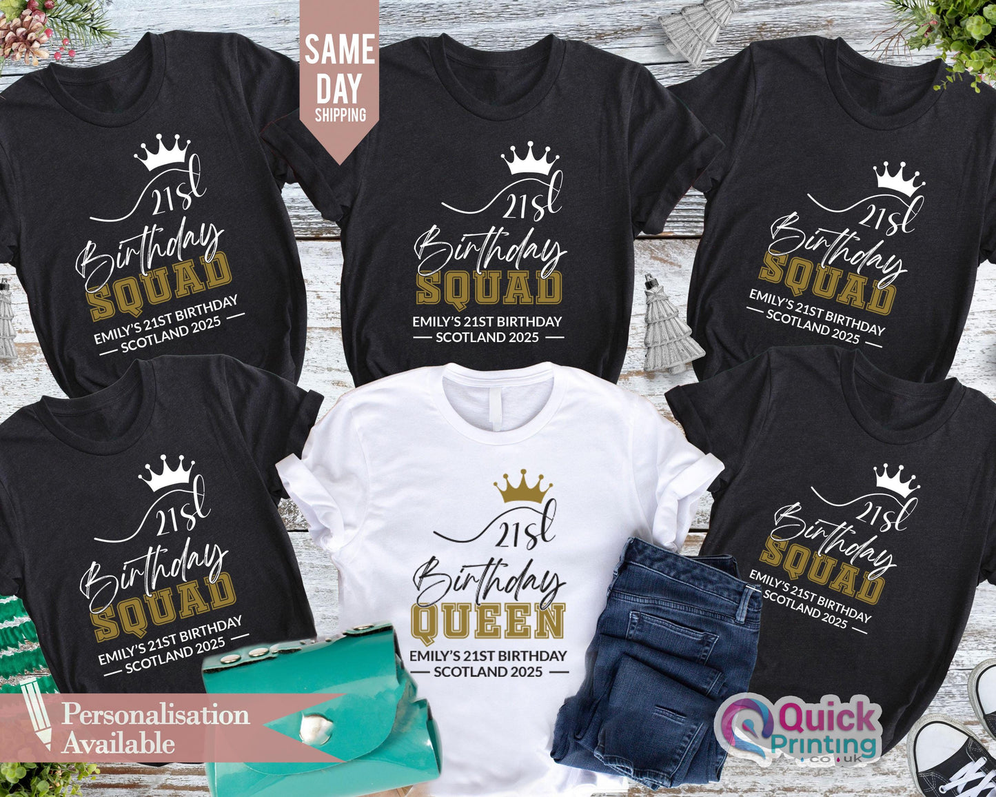 21st Birthday Squad T-Shirt: Personalized Birthday Party Tops
