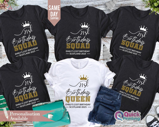 21st Birthday Squad T-Shirt: Personalized Birthday Party Tops
