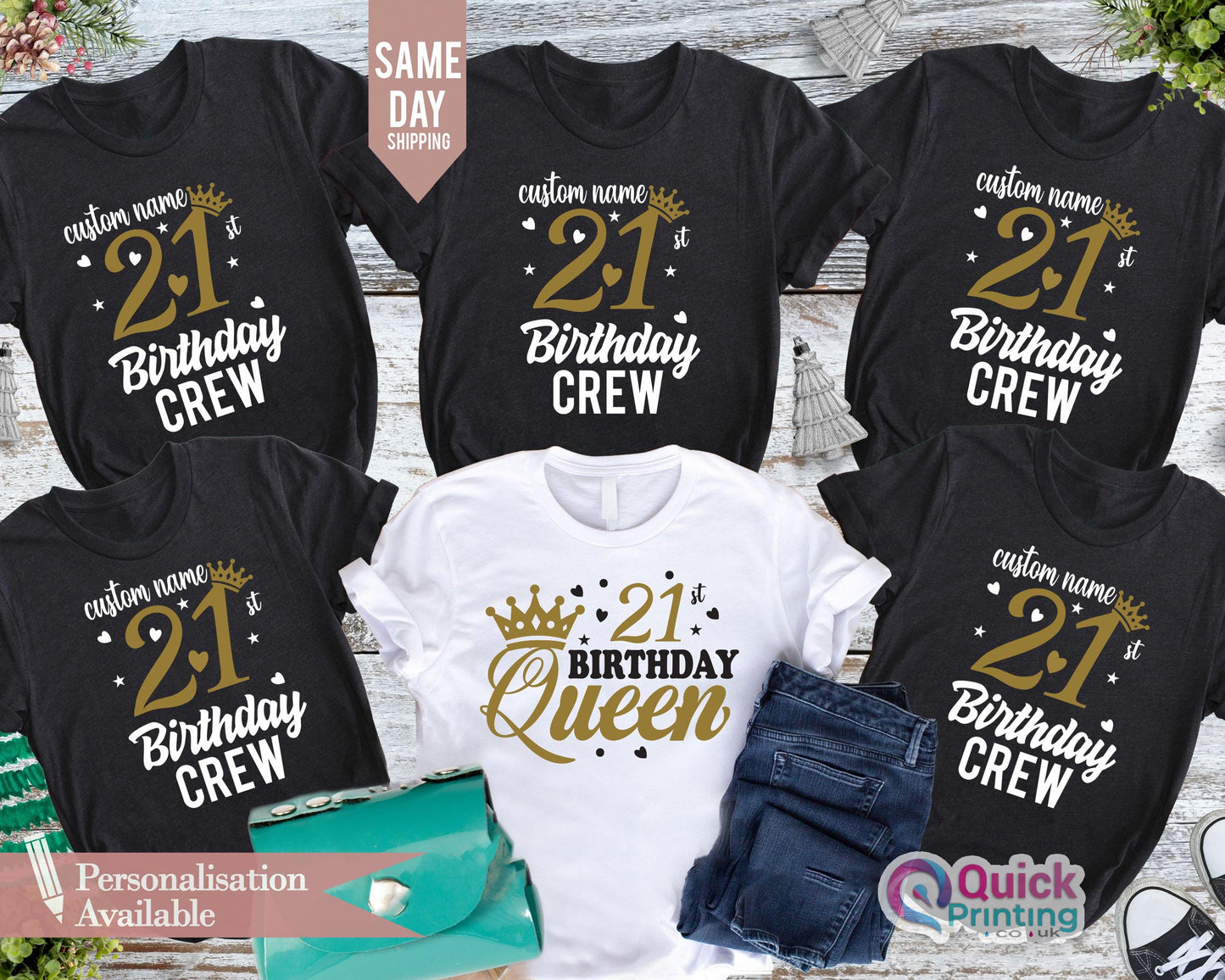 Personalized 21st Birthday Crew T-Shirt: Ladies Party Shirt