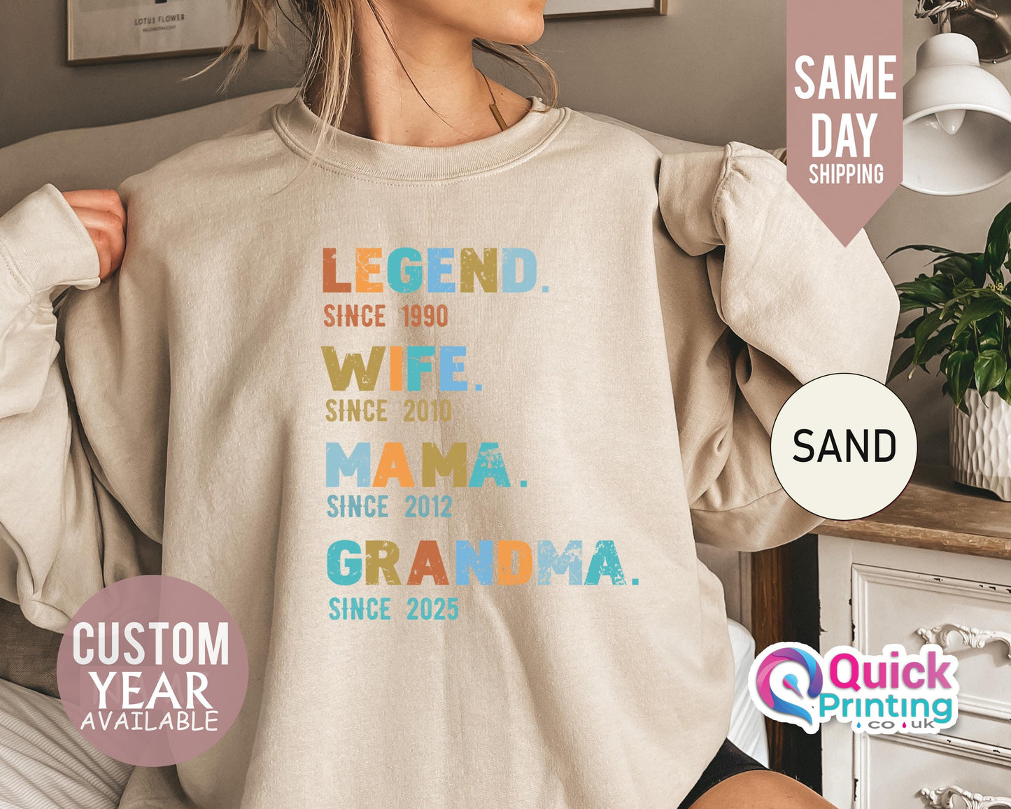 Legend Wife Mama Sweatshirt 2026, Customized Seater, Funny Mama Birthday Gift For Women, Personalized Gifts for Grandma, Ladies Sweatshirt