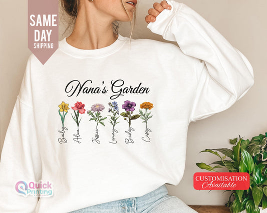 Nana's Garden Sweatshirt with Custom Birth Flowers, Mom's Garden 2026, Mothers Day Gift from Daughter,Personalized Birth Month Flowers Shirt