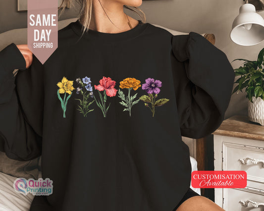 Custom Birth Month Sweatshirt, Birth Flower Sweater, Gift for Grandma, Personalized Mom Gift Grandma, Birth Flower Sweatshirt With Names