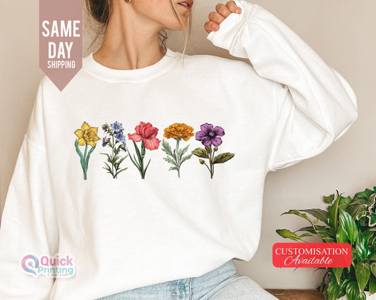 Custom Birth Flower Sweatshirt: Personalized Family Gift