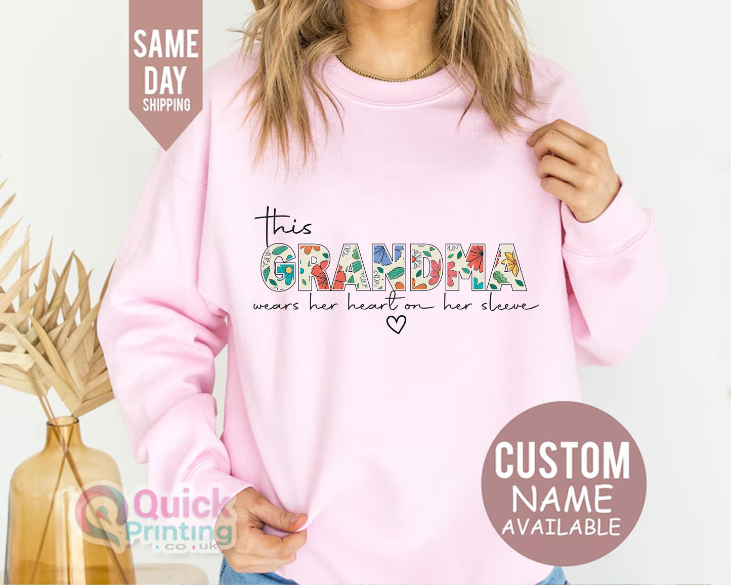 Grandma sweatshirt, Christmas Gift for Granny, Custom Sweatshirt for Grandma, I Wear My Heart On My Sleeve, Sweatshirt with  Name on Sleeve