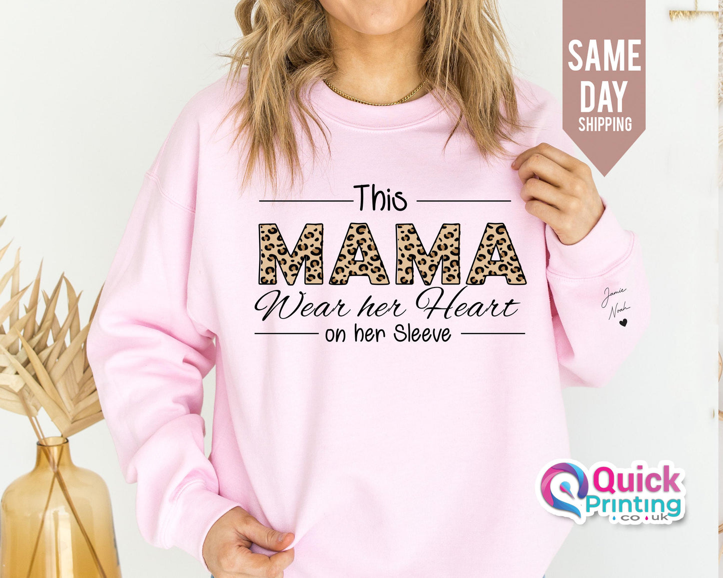 Personalized Mama Heart on Sleeve Sweatshirt - Custom Mom Gift