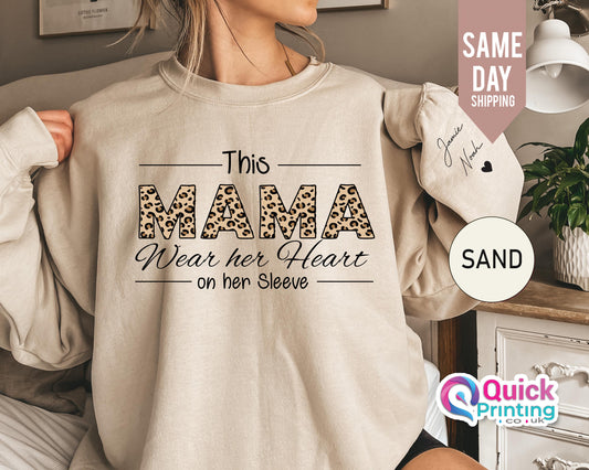 Personalized Mama Heart on Sleeve Sweatshirt - Custom Mom Gift