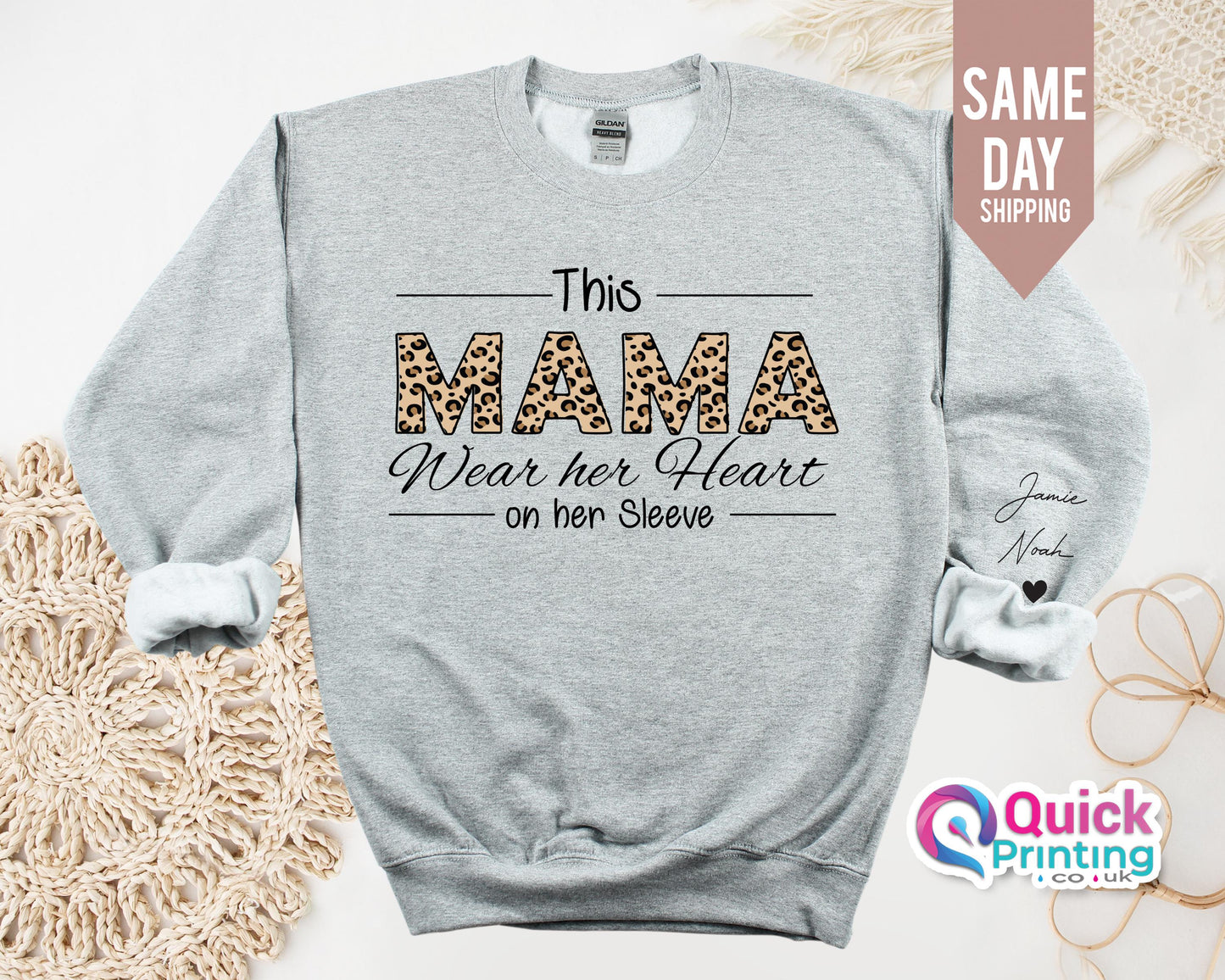 Personalized Mama Heart on Sleeve Sweatshirt - Custom Mom Gift