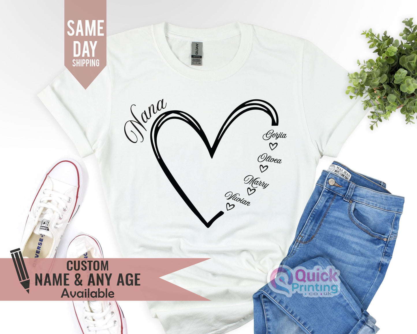Custom Nana Heart T-shirt: Personalized Grandma Gift