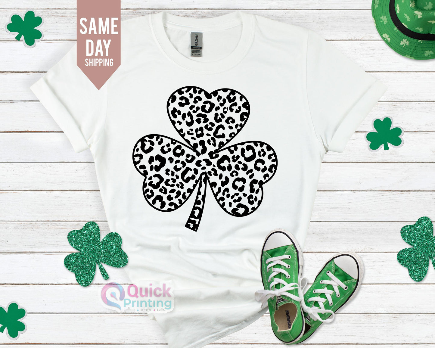 Shamrock T-Shirt: Glitter Leaf Clover, St Patricks Day Shirt