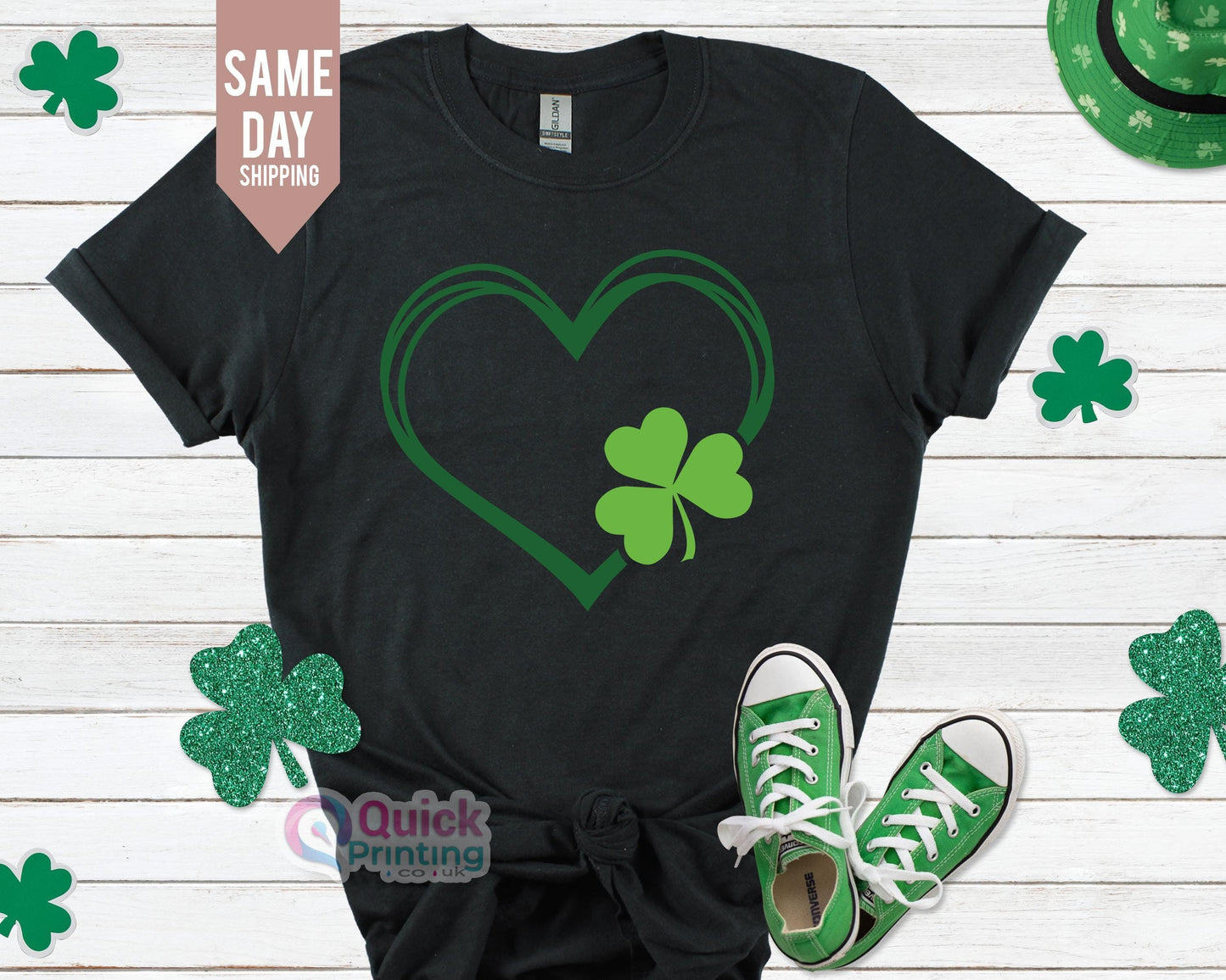 Heart Shamrock St. Patrick's Day Shirt: Women's Glitter Tee