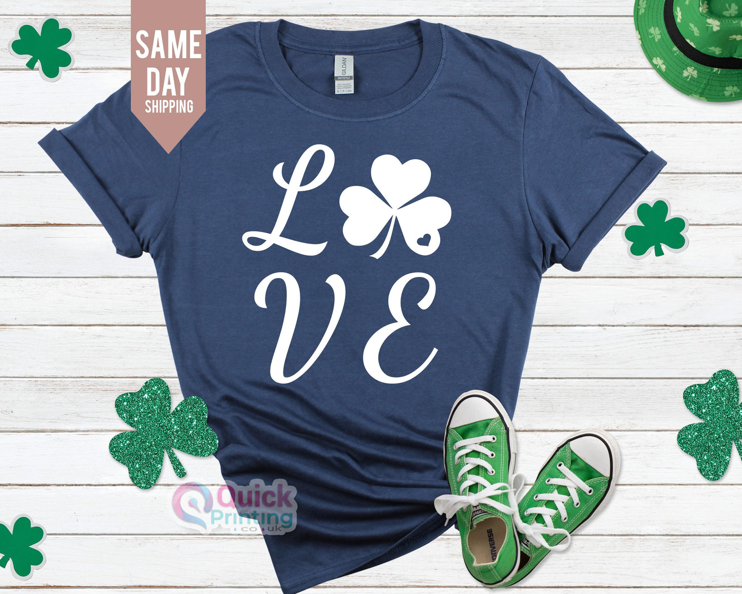 Love Shamrock St. Patrick's Day Shirt - Women's Glitter Tee