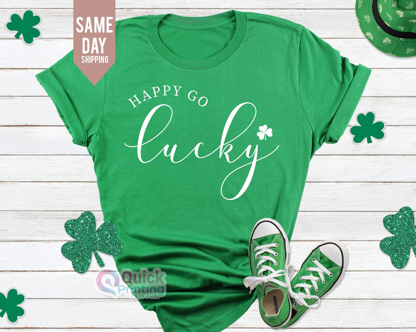 St. Patrick's Day T-Shirt: Happy Go Lucky Glitter Tee