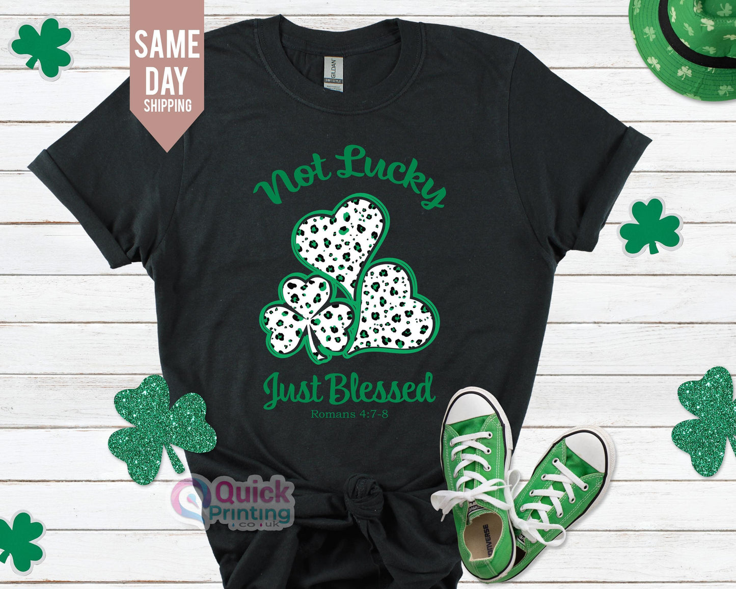 St Patrick's Day Shirt: Not Lucky, Just Blessed, Glitter Print