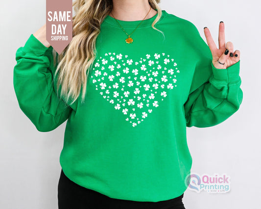 Heart Shamrock St Patrick's Day Sweatshirt: Lucky Irish Sweater