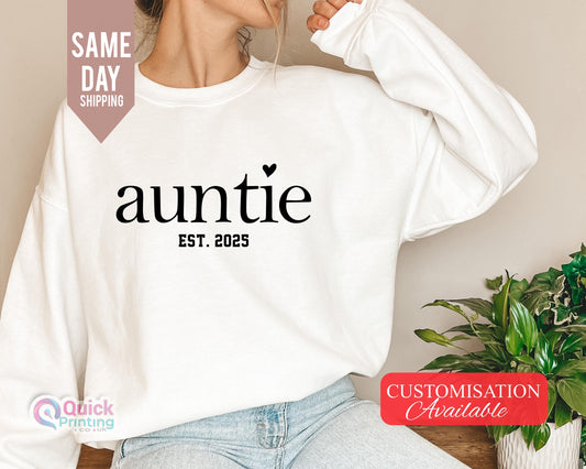 Custom Est. Auntie Sweatshirt,  Cool Aunts Club Sweatshirt, New Auntie Shirt, Pregnancy Announcement Jumper for Aunt, Gift for Aunt to Be