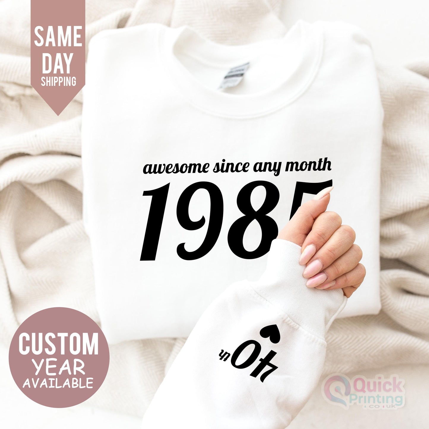 Custom 40th Birthday Sweatshirt: 1985 Year Number, Unisex Fit