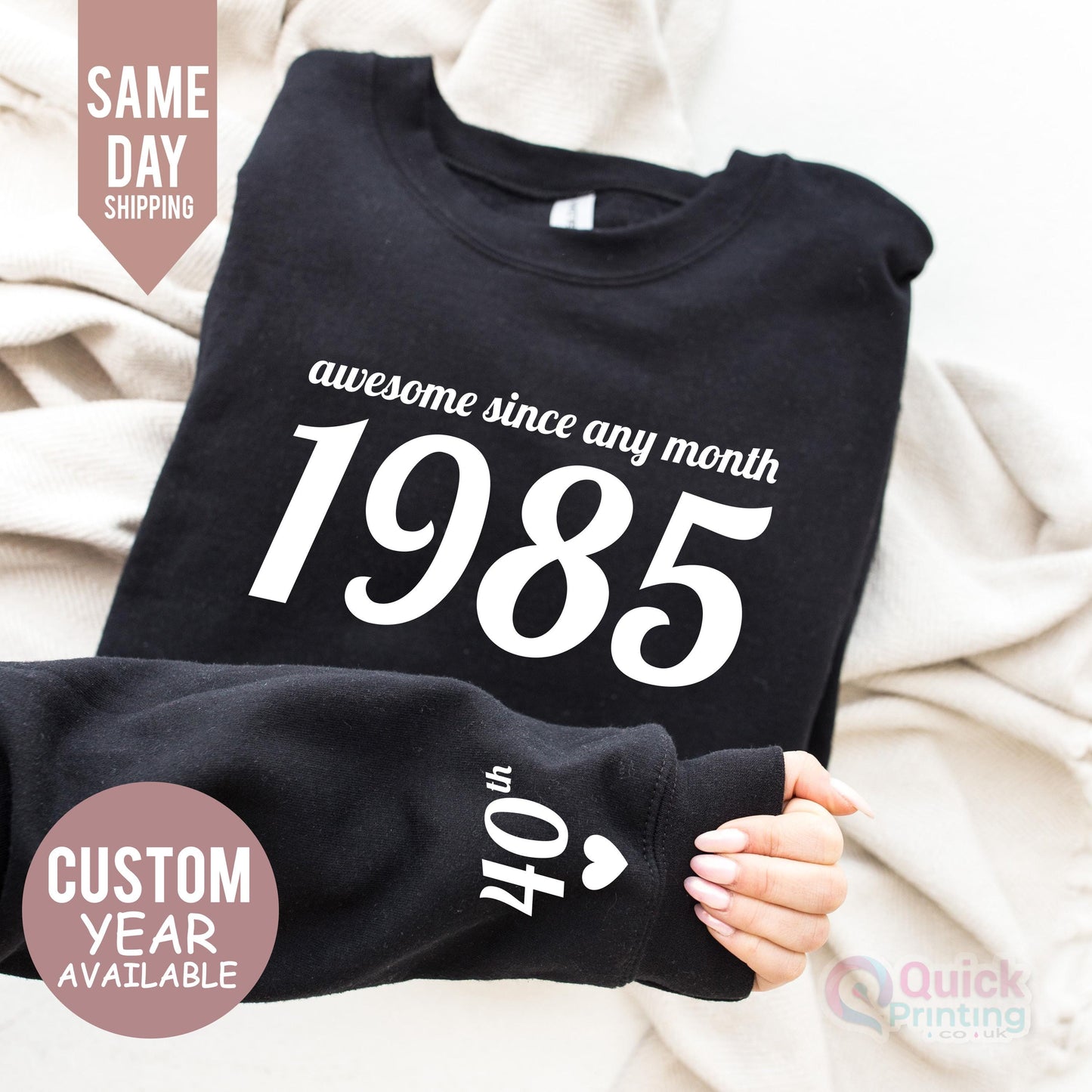Custom 40th Birthday Sweatshirt: 1985 Year Number, Unisex Fit