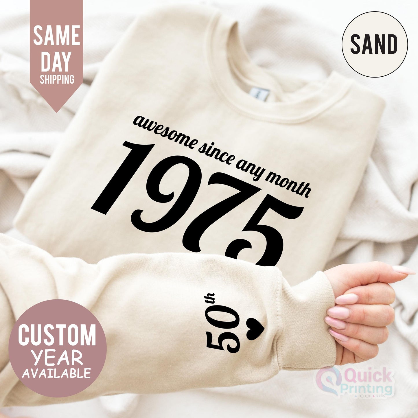 Custom 50th Birthday Sweatshirt: 1975 Year Number, Unisex Fit