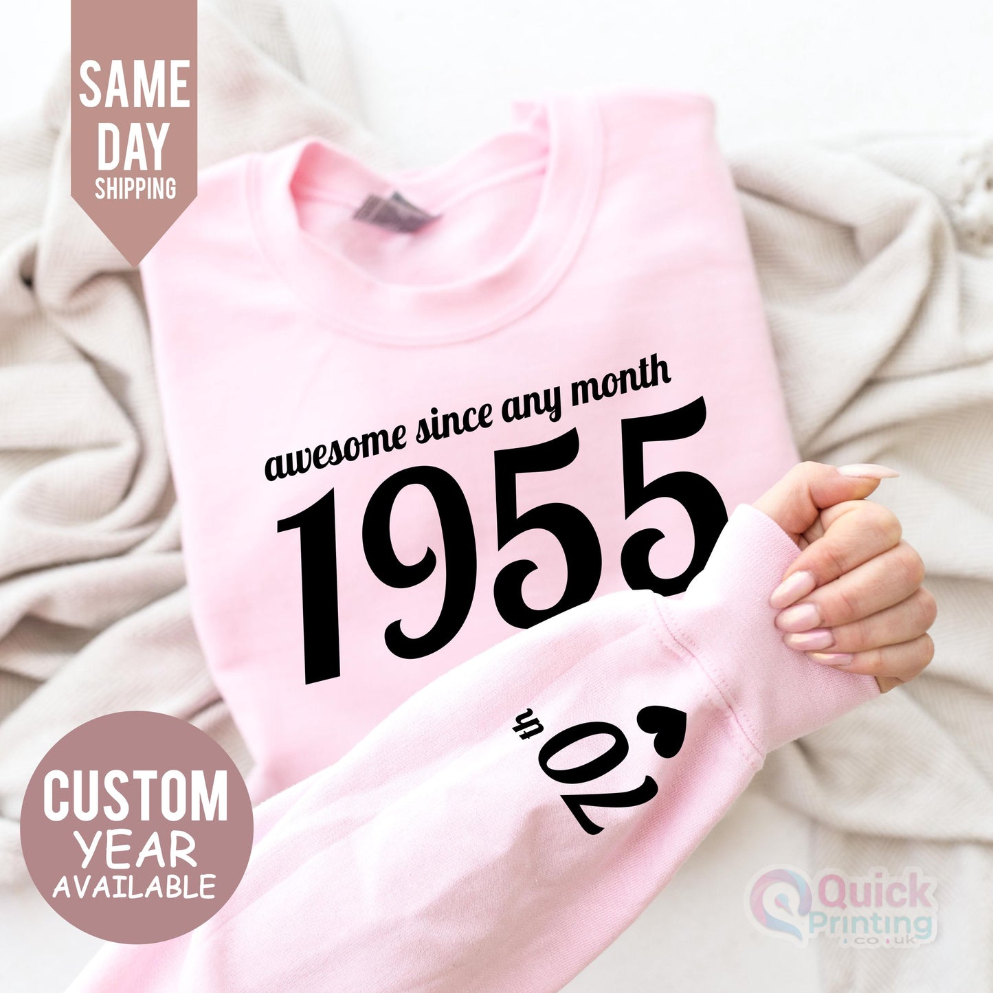 Custom 70th Birthday Sweatshirt: 1955 Year Number, Unisex Fit