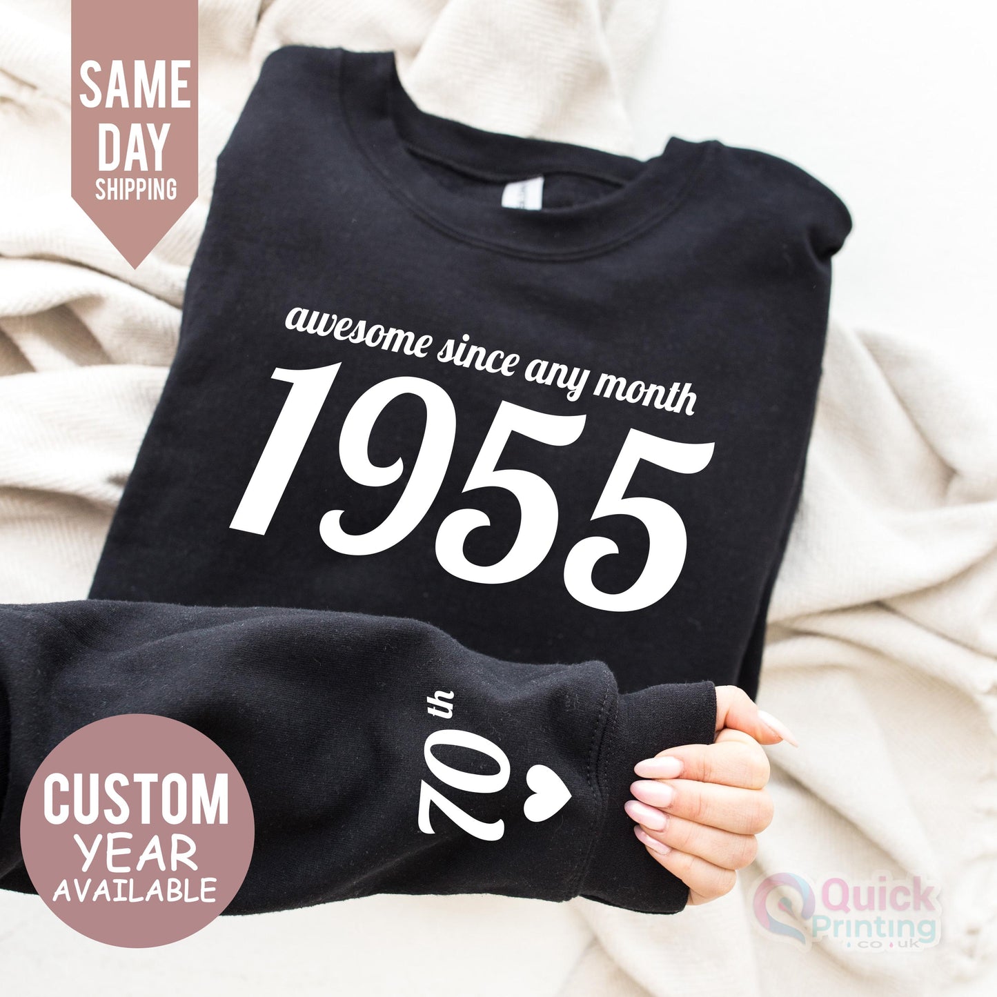 Custom 70th Birthday Sweatshirt: 1955 Year Number, Unisex Fit
