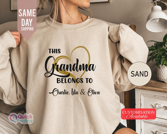 Grandma Belongs To Sweatshirt, I Wear My Heart On My Sleeve, Personalised Grandma Sweatshirt, Custom Jumper,  Personalised Grandmother Top