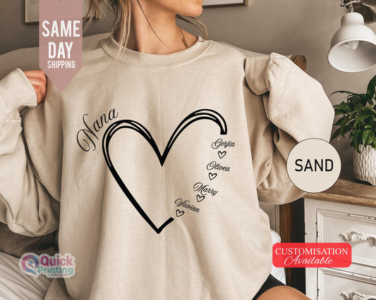 Custom Nana and Mom Sweatshirt, Custom Nana Heart Sweater, Mothers Day Gift Sweater, Custom Grandma With Names, Mom Heart Sweatshirt