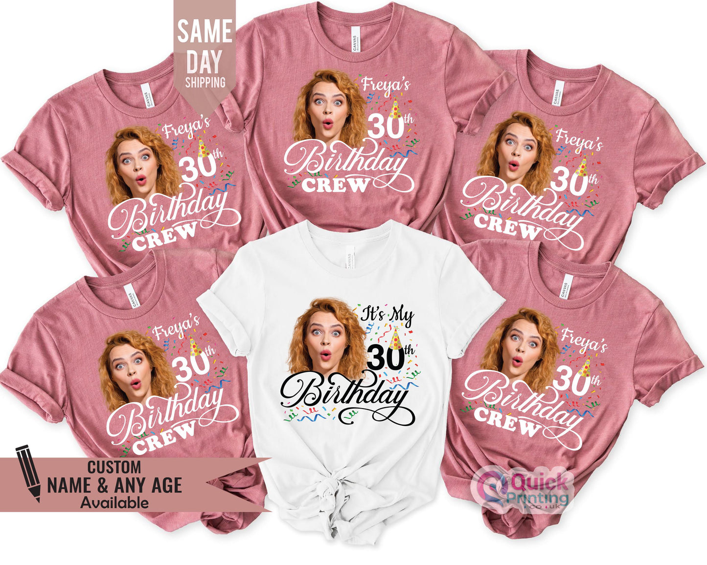 Personalized 30th Birthday Photo Shirt Custom Face Party Tee, Custom 30th Birthday Photo T-Shirts: Matching Party Group Shirts