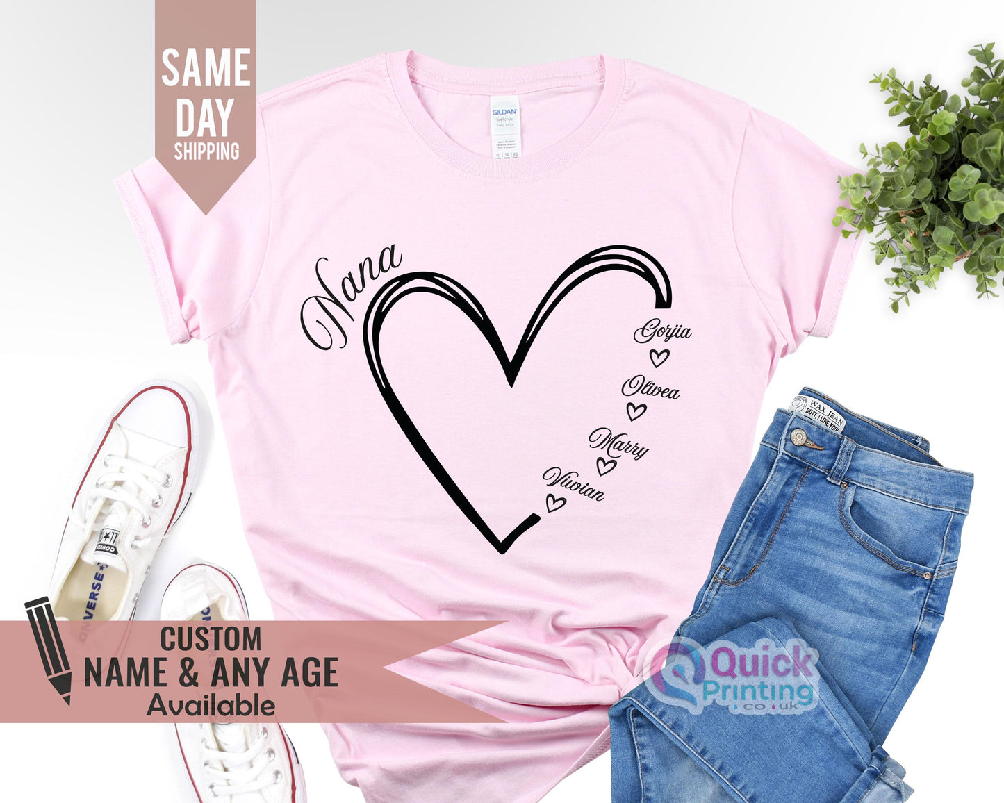 Custom Nana Heart T-shirt: Personalized Grandma Gift