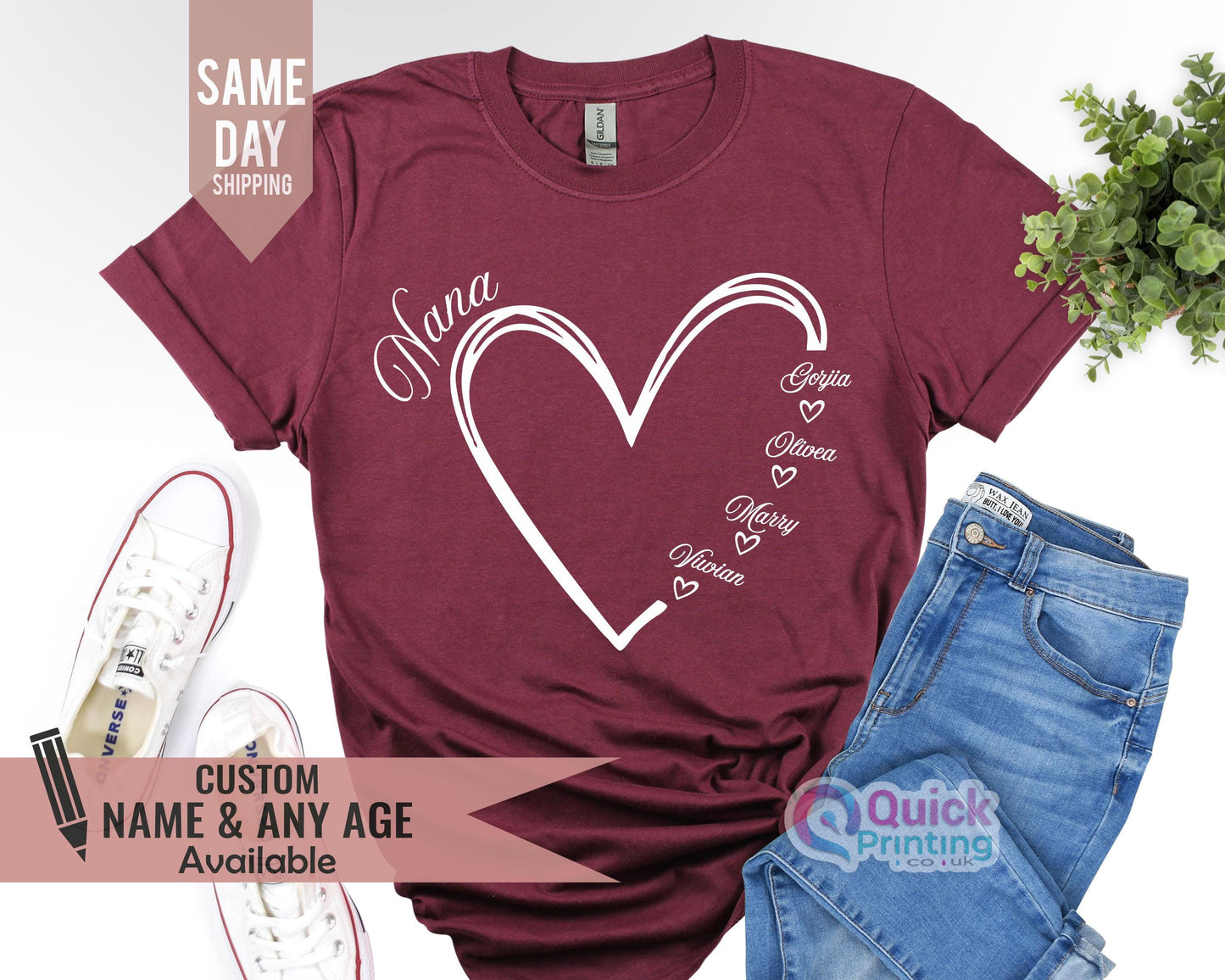 Custom Nana Heart T-shirt: Personalized Grandma Gift