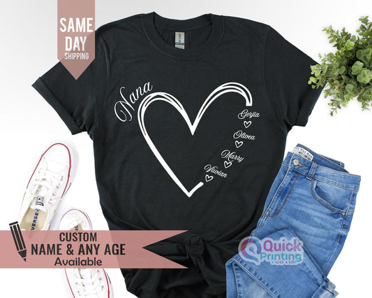 Custom Nana Heart T-shirt: Personalized Grandma Gift
