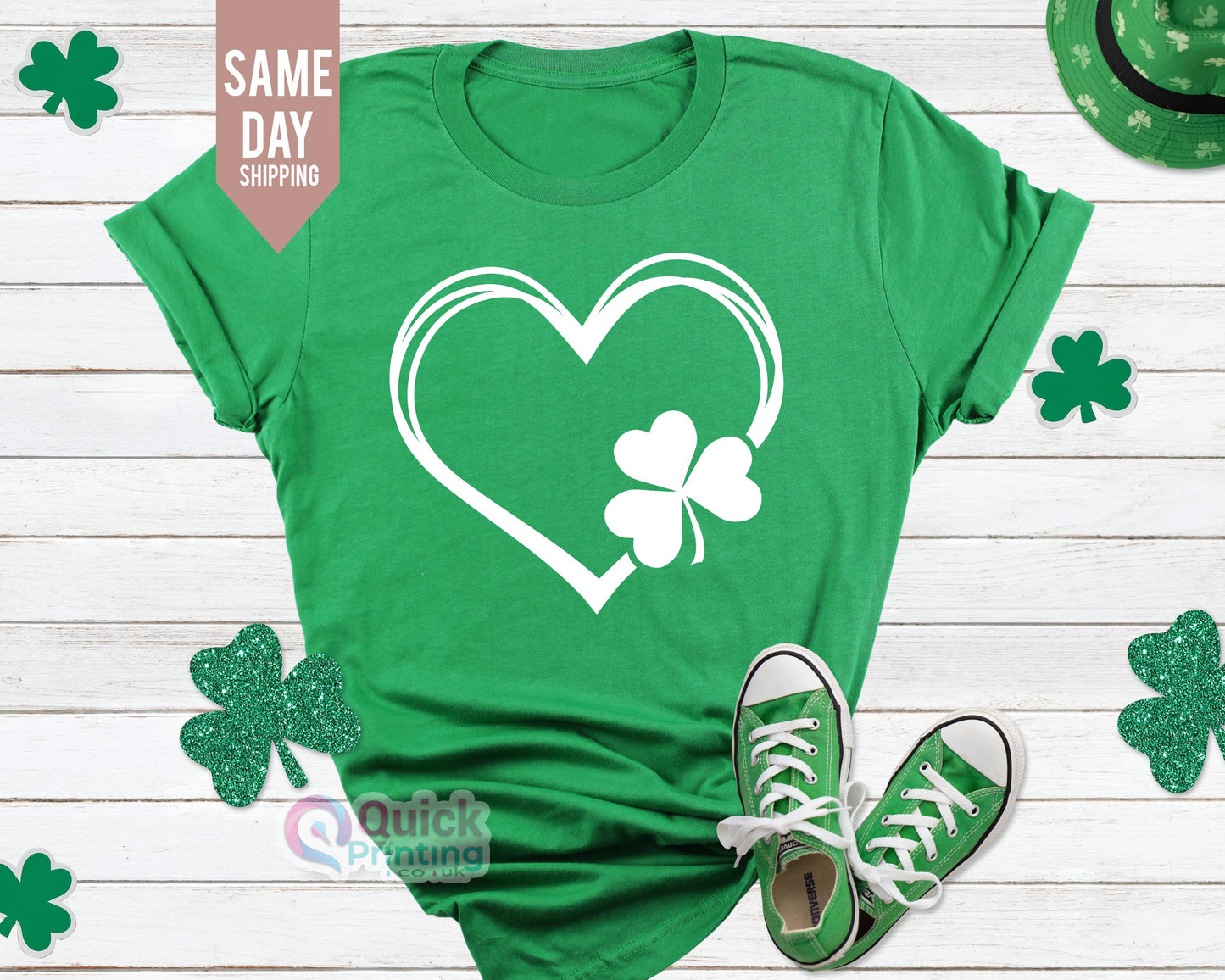 Heart Shamrock St. Patrick's Day Shirt: Women's Glitter Tee