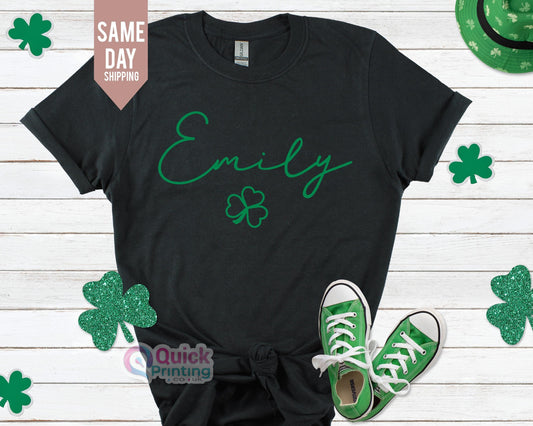 Custom Name St Patrick's Day T-shirt: Glitter Shamrock Shirt