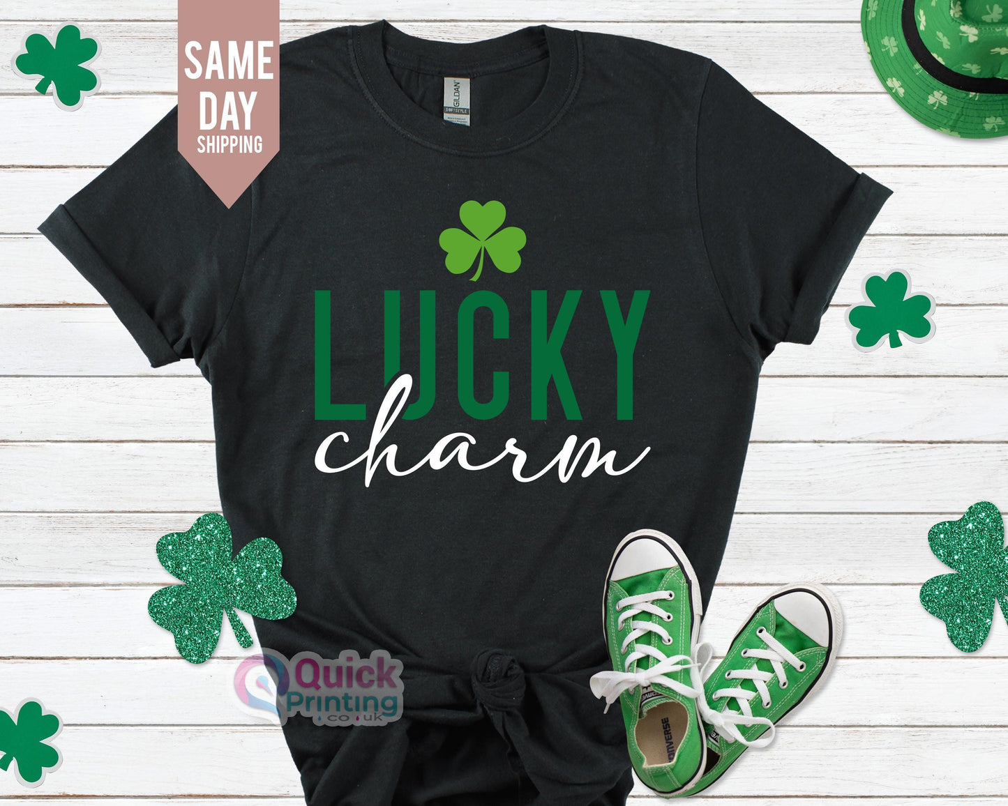 Lucky Charm St. Patrick's Day Shirt: Shamrock Glitter Tee