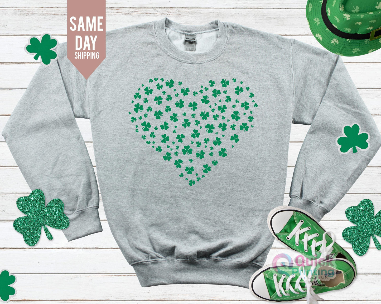 Heart Shamrock St Patrick's Day Sweatshirt: Lucky Irish Sweater