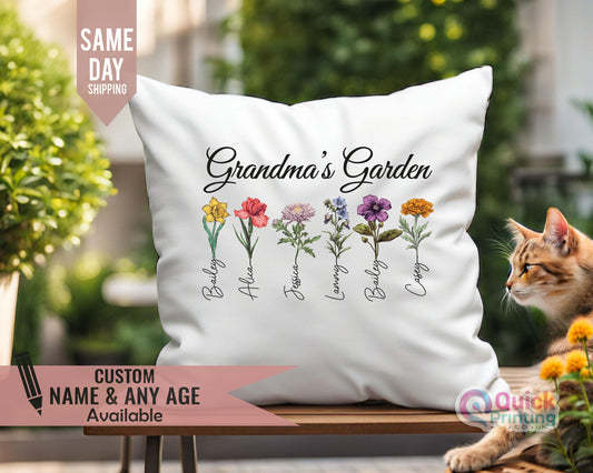 Custom Grandma's Garden Pillow, Grandmas Garden Pillow 2025, Personalized Birth flower Pillow, Grandmas Garden Pillow with Grandkids Name