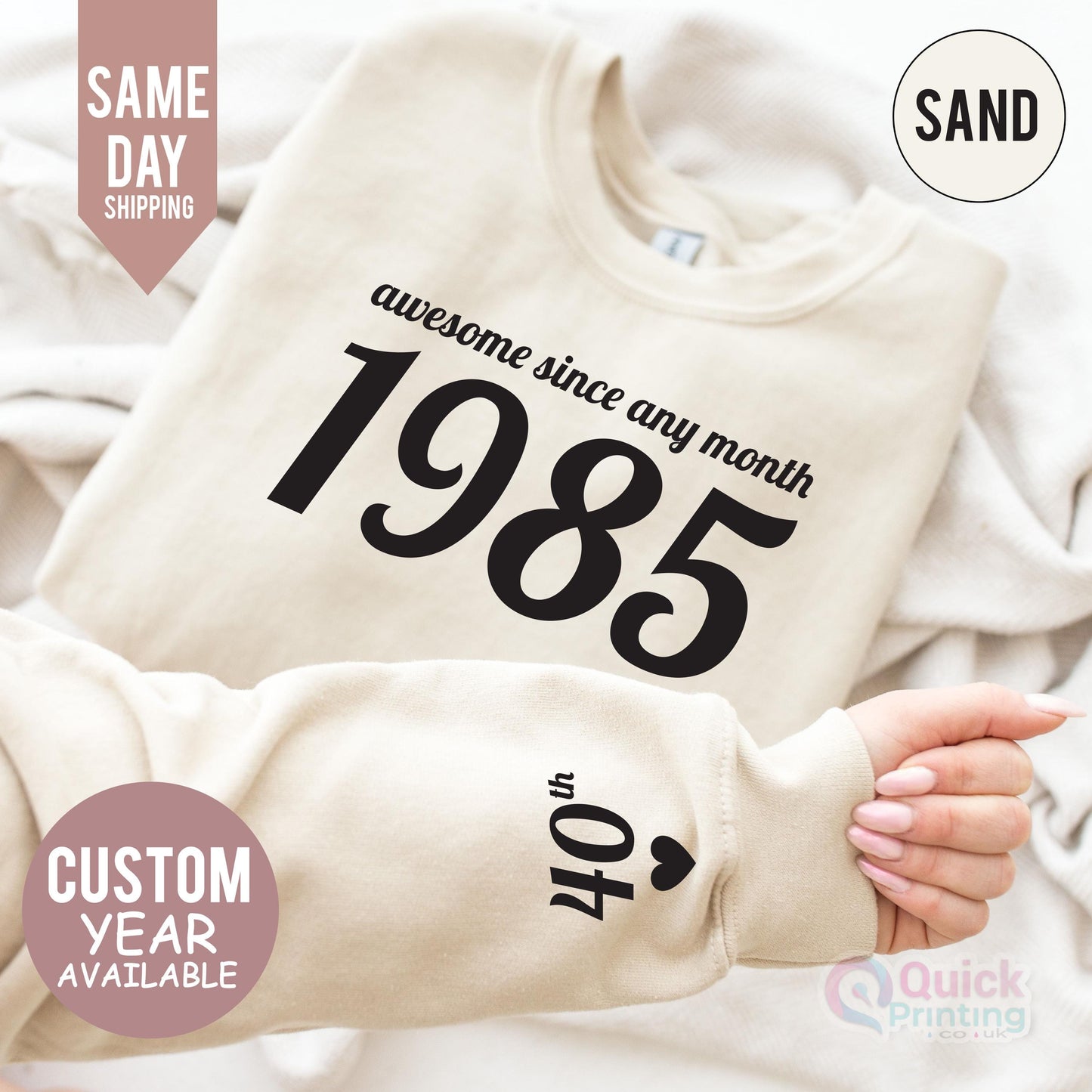 Custom 40th Birthday Sweatshirt: 1985 Year Number, Unisex Fit