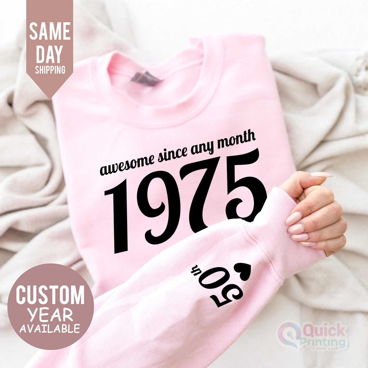 Custom 50th Birthday Sweatshirt: 1975 Year Number, Unisex Fit